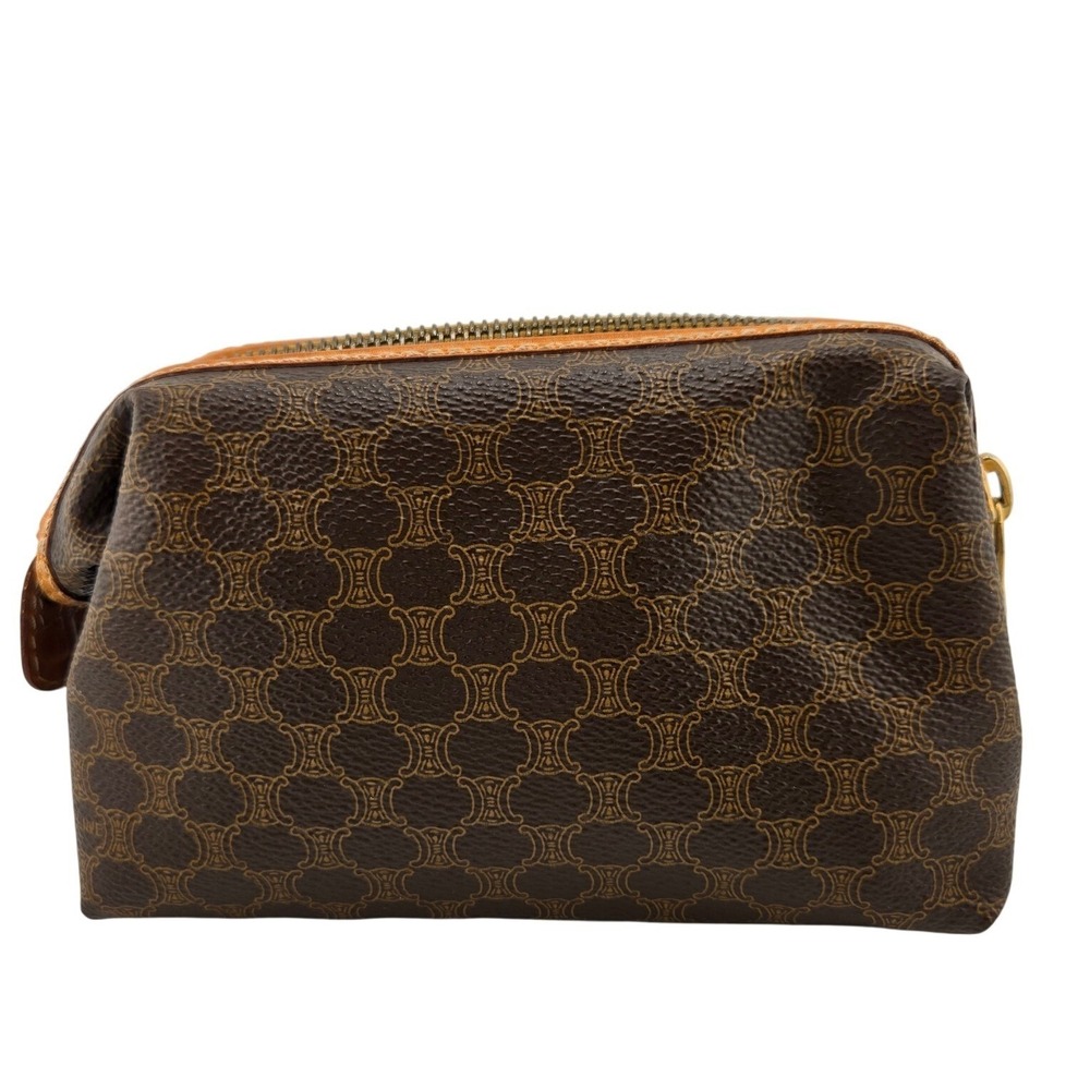 Celine Vintage Macadam Monogram Cosmetic Pouch Brown Coated Canvas Made in Italy - Picture 2 of 9